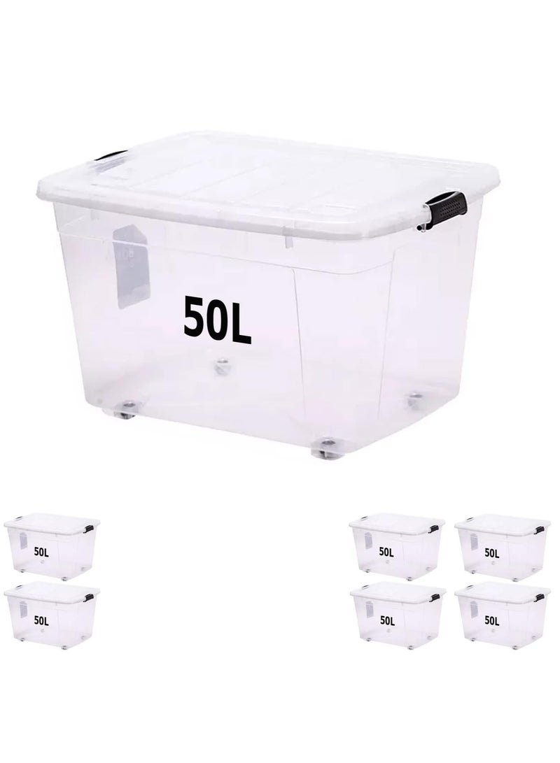 Raxoom 50 L With Lockable Lid & Wheels Clear Plastic Organizer – Transparent Box Storing Clothes, Toys, Tools, Medicine, Office Supplies, Documents, Arts & Crafts, Kitchen Etc. - Image 1