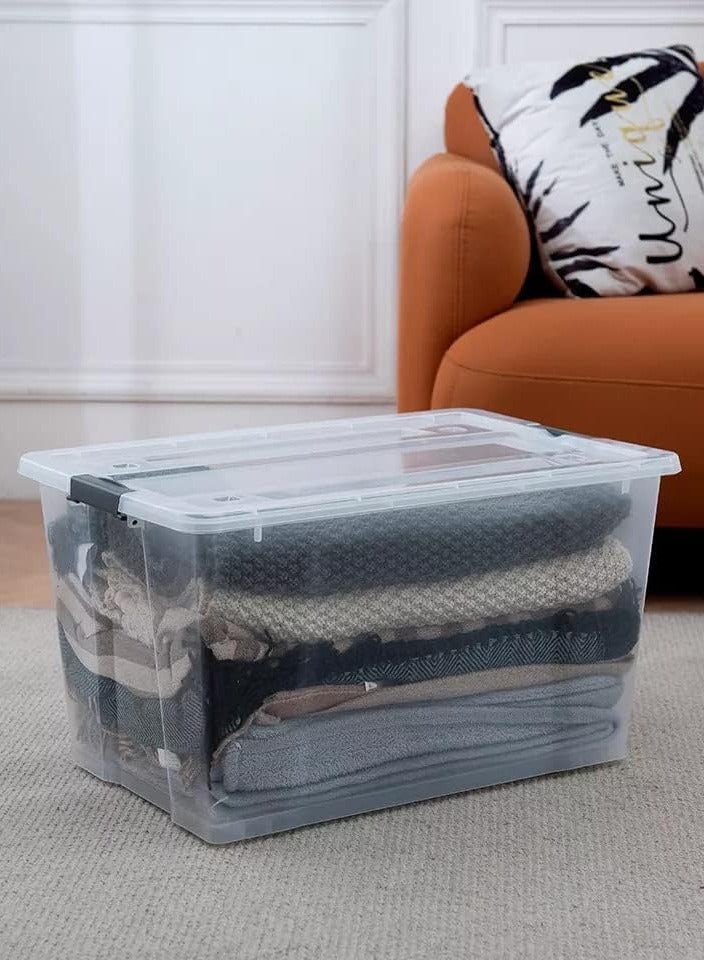 Raxoom 50 L With Lockable Lid & Wheels Clear Plastic Organizer – Transparent Box Storing Clothes, Toys, Tools, Medicine, Office Supplies, Documents, Arts & Crafts, Kitchen Etc. - Image 2