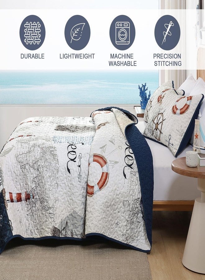 Djoymock Ocean Quilts Queen Size 3 Piece,Nautical Coastal Quilt Bedding Set with 2 Shams Soft Lightweight Beach Bedspread Coverlet Summer Reversible Microfiber Comforter Set for All Season, 96"x90" - Image 4