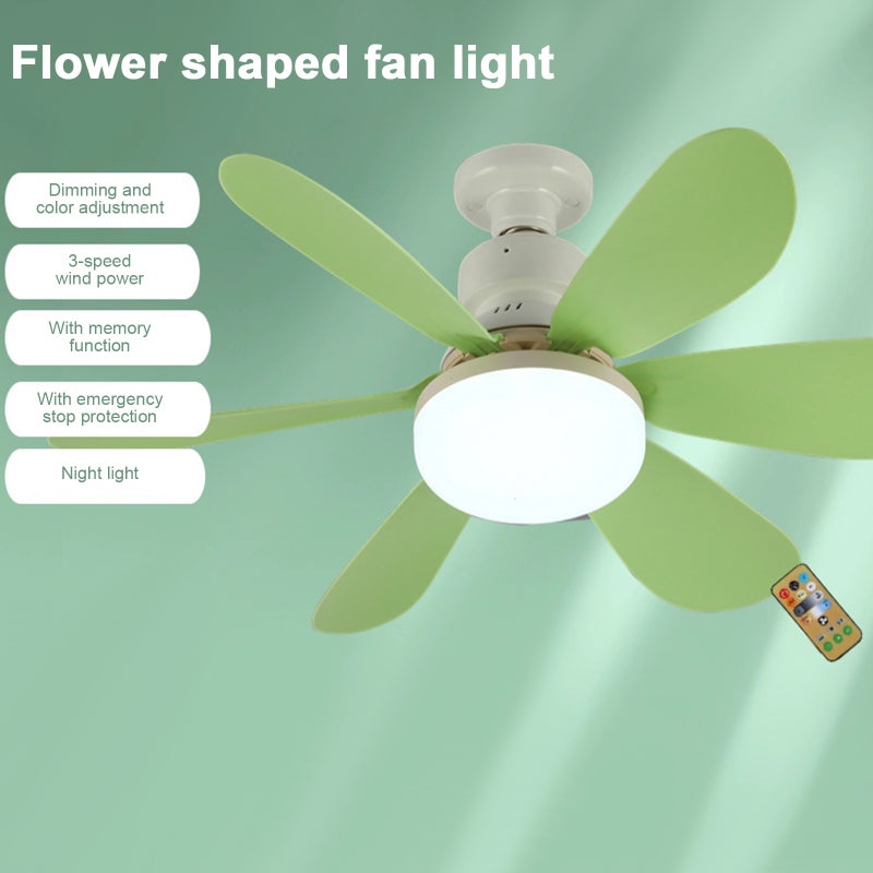 E27 Fan Lamp Tri-color Dimming Home Bedroom Kids Study Room Living Room Fan Lamp Infinitely Dimmable Timing Function With Remote Controller - Image 2