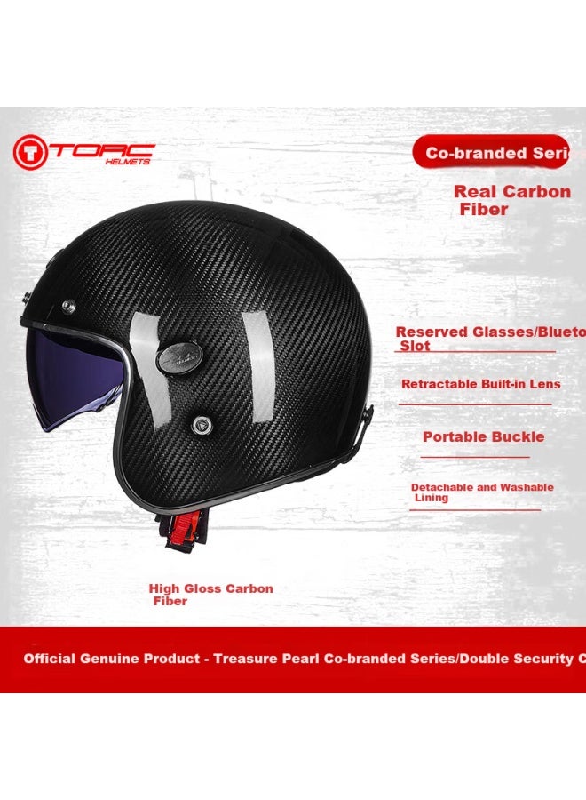 Torc Retro Helmet T587 Carbon Fiber Motorcycle Safety Helmet For Men And Women, Riding All Seasons 3/4 Helmet, Jd Self-operated - Image 1