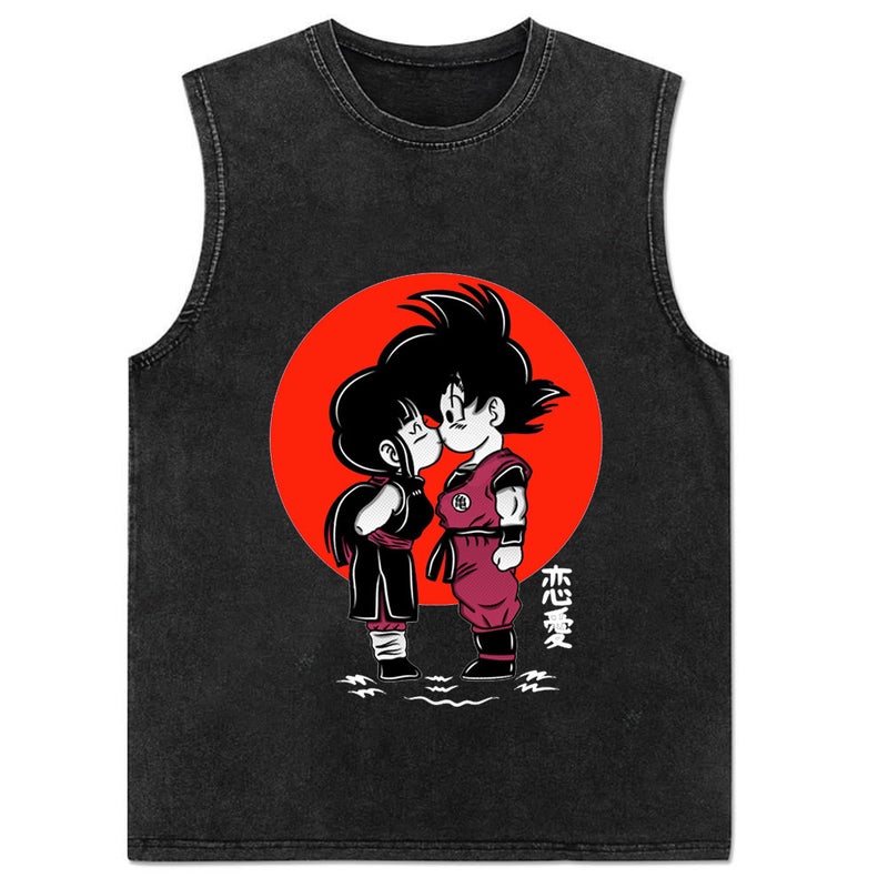 New Summer Cotton Anime Print Mens Tank Top 2 Retro Black