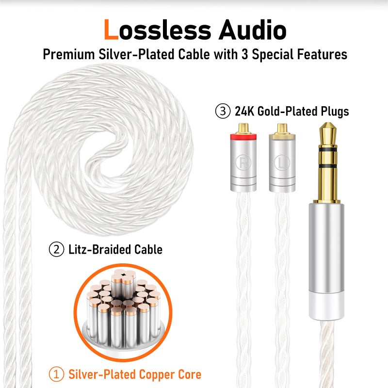 Audiovance Vibes 202 Wired Earbuds - HiFi in Ear Monitor Headphones â€“ Professional Noise Isolating Ear Buds - Clear Sound, Deep Bass & Comfort-Fit IEM Earphones - MMCX to 3.5mm, Silver Plated Cord, Carrying Case - Image 4