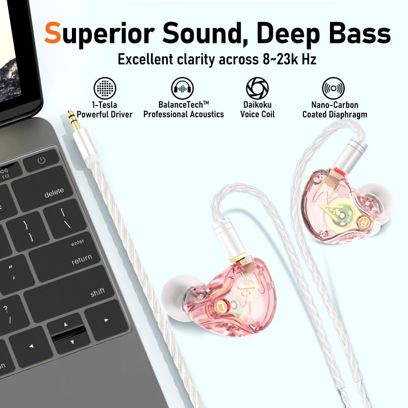 Audiovance Vibes 202 Wired Earbuds - HiFi in Ear Monitor Headphones â€“ Professional Noise Isolating Ear Buds - Clear Sound, Deep Bass & Comfort-Fit IEM Earphones - MMCX to 3.5mm, Silver Plated Cord, Carrying Case - Image 3