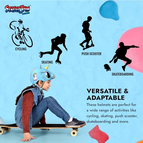STREETJAM Magic Unicorn Open Face Sports Helmet for Kids, Hard PP Outer Shell, EPS Inner Comfort Linner case, Adjustable Strap & Adjuster Dial, Unisex Helmet for Cycling(5-8 Years, Cyan Blue) - Image 5