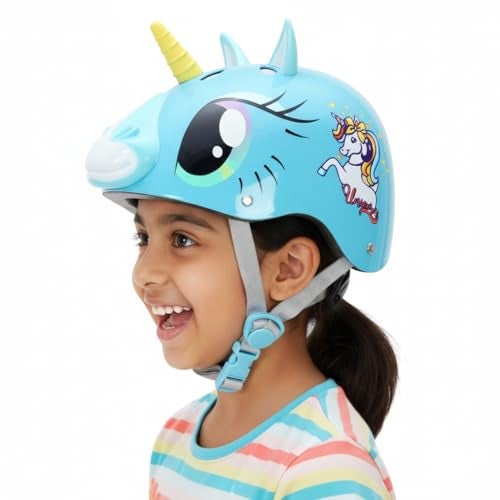 STREETJAM Magic Unicorn Open Face Sports Helmet for Kids, Hard PP Outer Shell, EPS Inner Comfort Linner case, Adjustable Strap & Adjuster Dial, Unisex Helmet for Cycling(5-8 Years, Cyan Blue) - Image 1