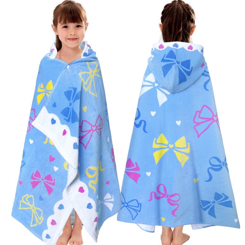VOOVA & MOVAS Hooded Beach Towel for Kids 3-8 Years â€“ Soft 100% Cotton Bath & Swim Towel Wrap (30"x50"), Quick-Dry Absorbent Fabric for Toddler Girls â€“ Cute BOW Design, Perfect for Pool, Beach, Bath & Swimming - Image 1