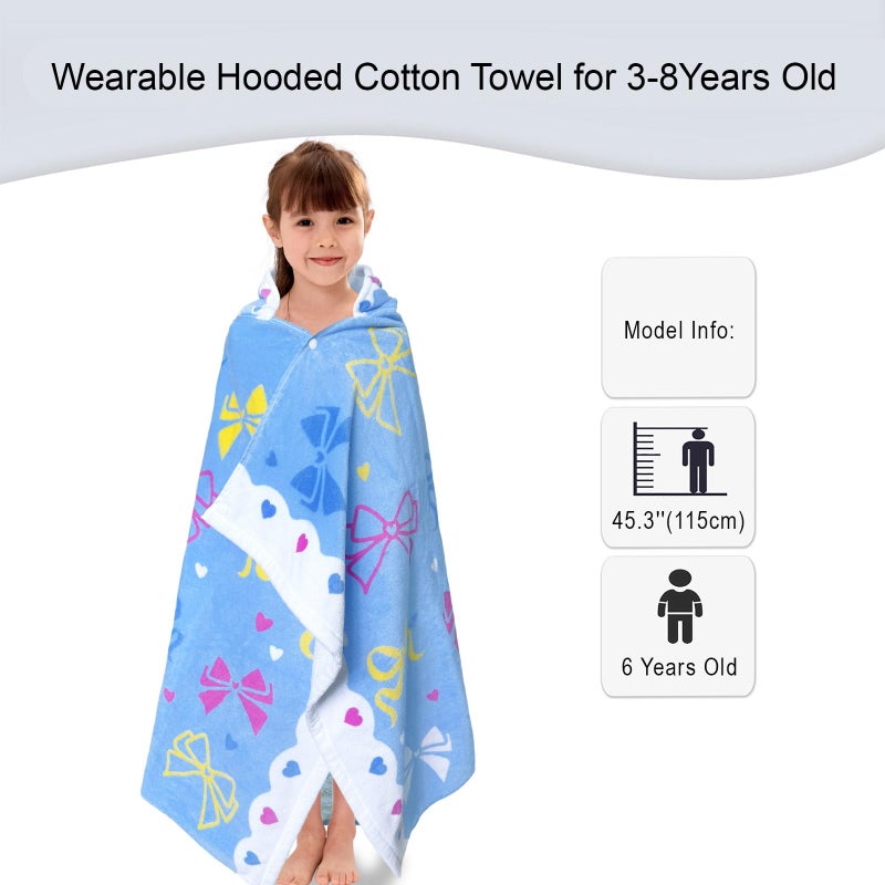 VOOVA & MOVAS Hooded Beach Towel for Kids 3-8 Years â€“ Soft 100% Cotton Bath & Swim Towel Wrap (30"x50"), Quick-Dry Absorbent Fabric for Toddler Girls â€“ Cute BOW Design, Perfect for Pool, Beach, Bath & Swimming - Image 2