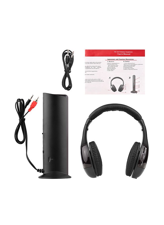 Generic - 5-in-1 Multifunctional Wireless Headset FM Hi-Fi Wireless Headphone Emitter & Receiver Set FM Radio Computer TV Monitor Cordless Headphone Wired Headset with Microphone - Image 1