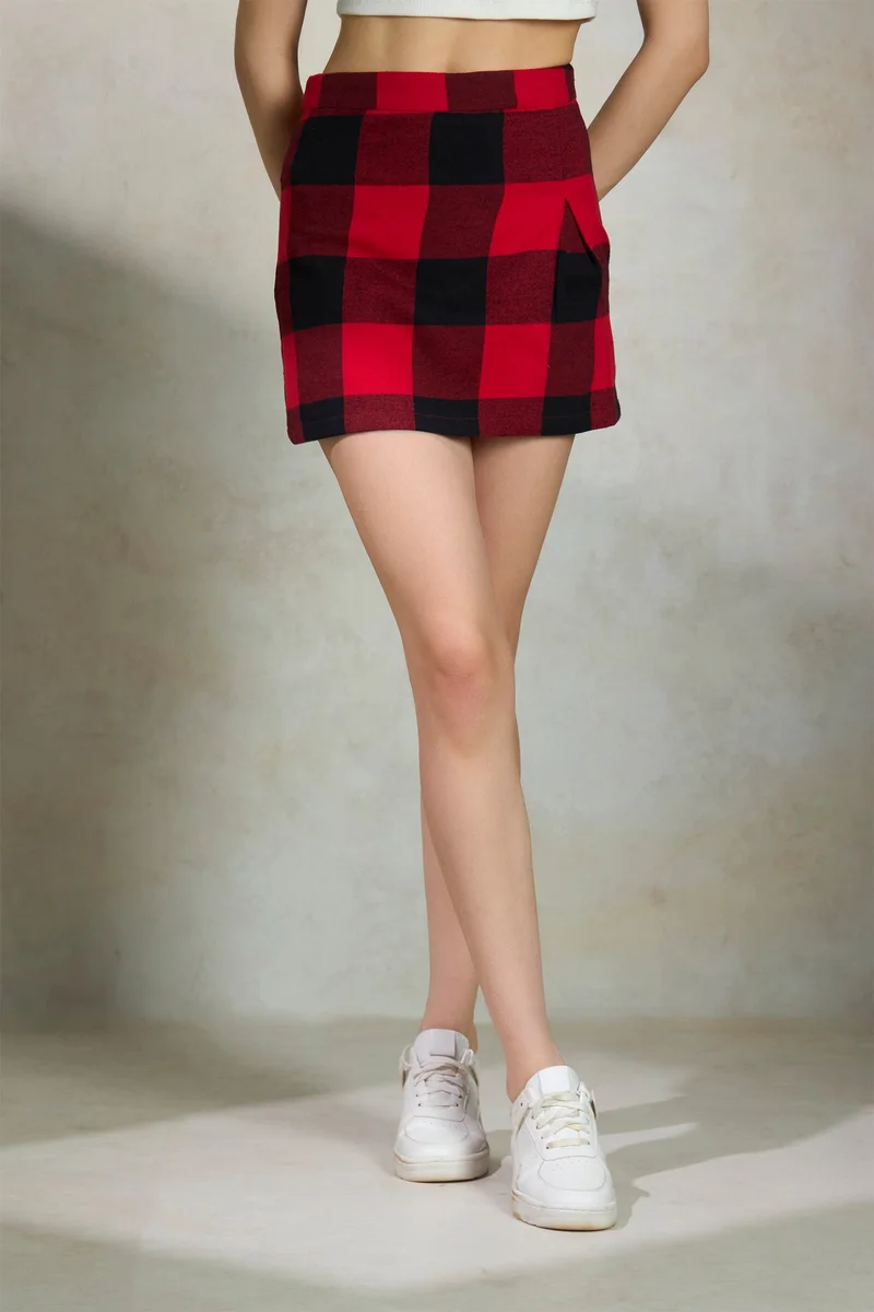 فيرجيو Cotton Checked Daywear Mini Skirts for Women