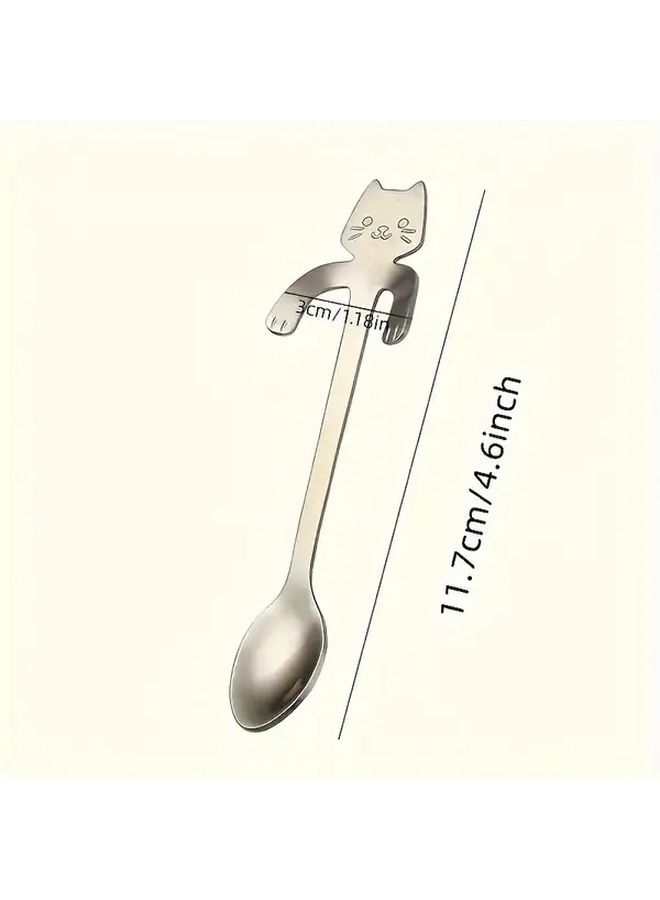 Cat Shaped Teaspoons 6 Pack Silvery Stainless Steel Mini Scoop For Ice Cream Dessert - Image 4