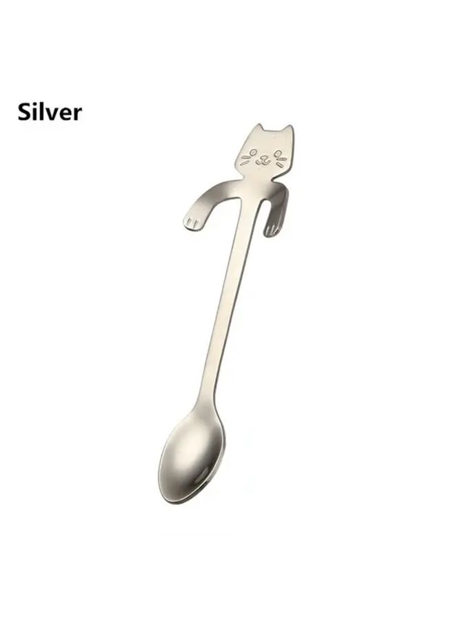 Cat Shaped Teaspoons 6 Pack Silvery Stainless Steel Mini Scoop For Ice Cream Dessert - Image 3