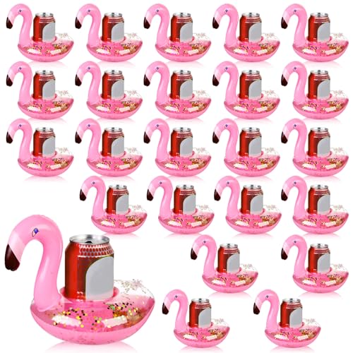 Willinglong 24 Pcs Inflatable Flamingo Drink Holder Pool Drink Floats Swimming Cup Holder Floating Coasters for Summer Wedding Bachelorette Party Bathroom Hot Tub - Image 1