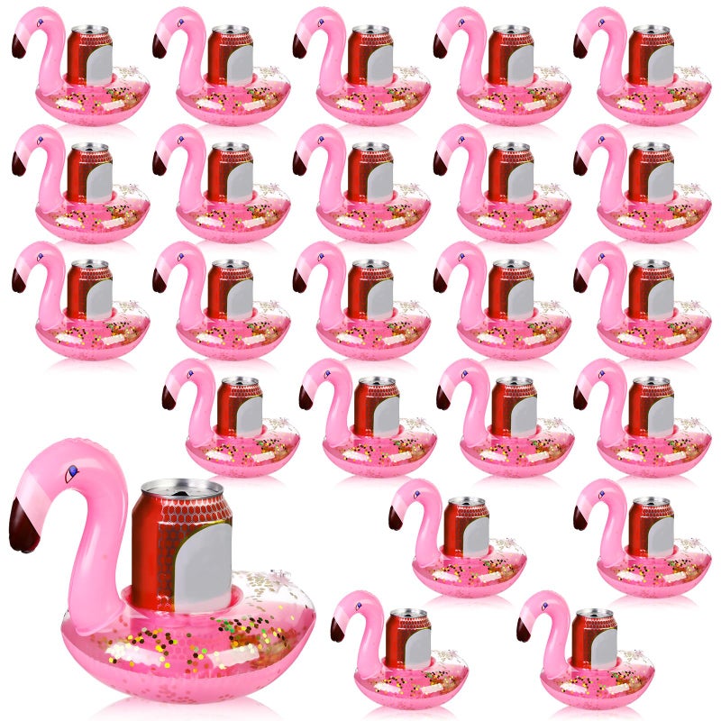 Willinglong 24 Pcs Inflatable Flamingo Drink Holder Pool Drink Floats Swimming Cup Holder Floating Coasters for Summer Wedding Bachelorette Party Bathroom Hot Tub - Image 2