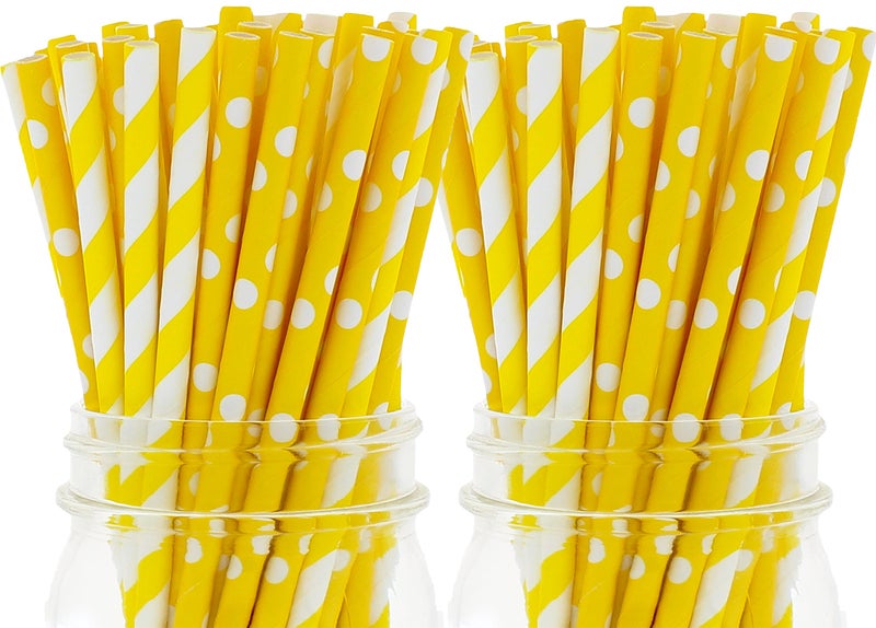 Party On Tap Yellow Straws  150 Pack Of Lemonade Stand Supplies Or Lemonade Party Decorations  Yellow And White Straws