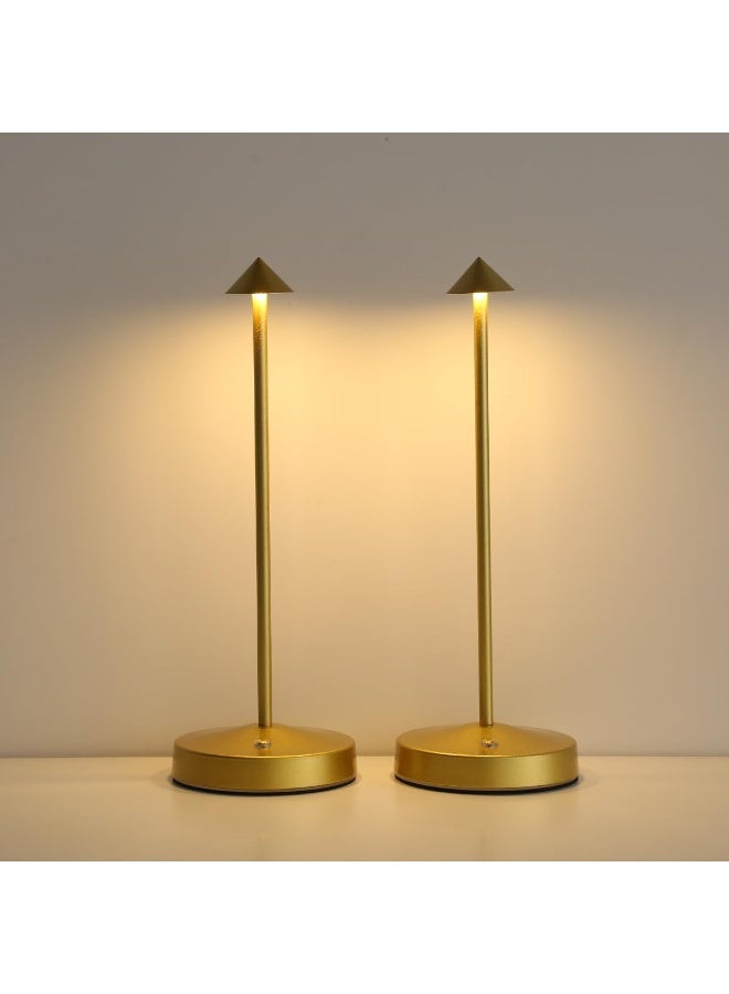 2 PCS Rechargeable Cordless Table Lamps, Portable LED Touch Bedside Lamp with Stepless Dimming & 3 Colors, For Home, Office, Restaurant, Camping, Patio(Gold) - Image 1
