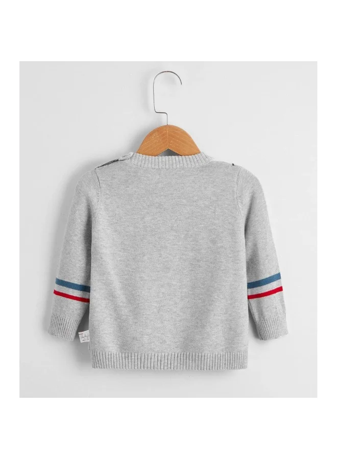 LITTLE SURPRISE BOX Grey, Little Man Bow Print Kids Cardigan Sweater, Round Neck