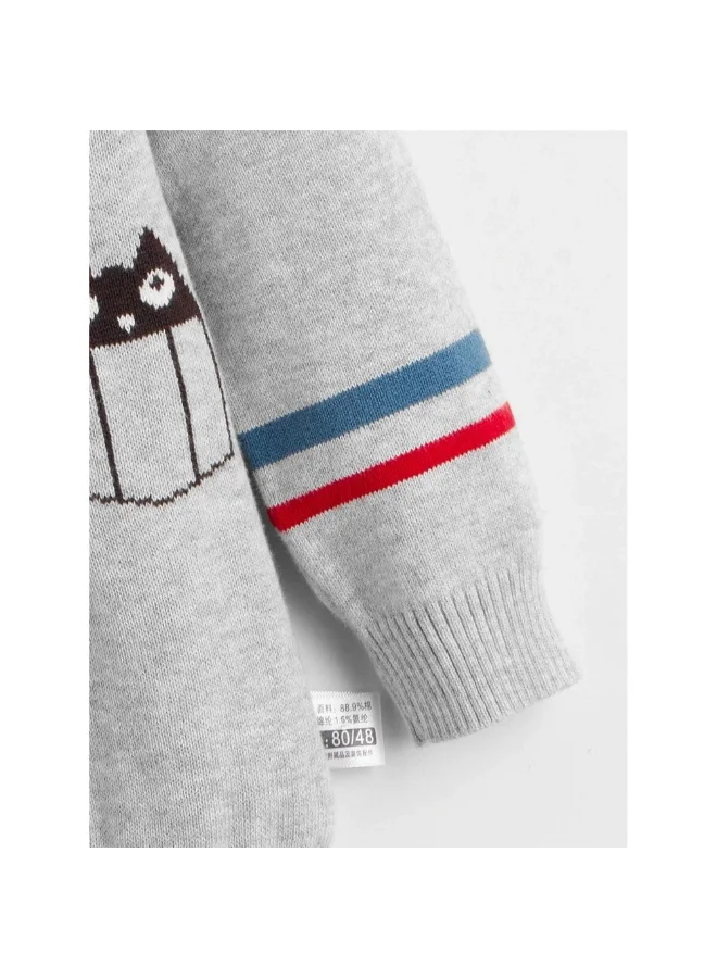 LITTLE SURPRISE BOX Grey, Little Man Bow Print Kids Cardigan Sweater, Round Neck
