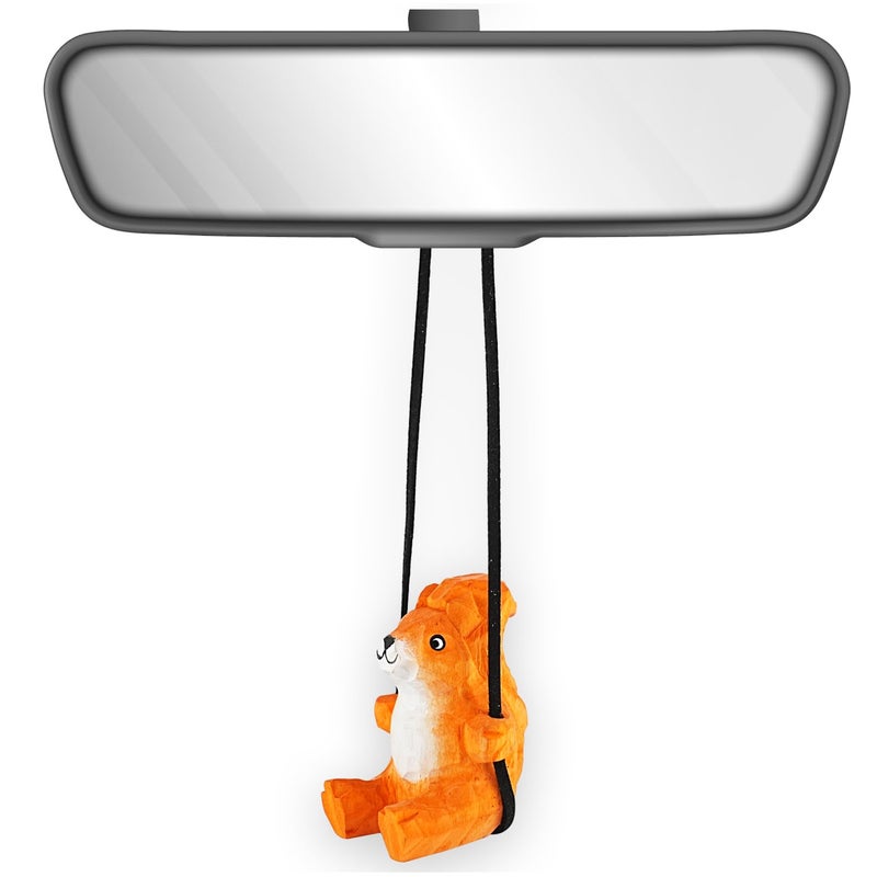 VIPbuy Handmade Wooden Swinging Squirrel Car Hanging Ornament Cute Hand Carved Painted Wood Animal Figurine Car Mirror Hanging Accessories Decor Gifts Squirrel - Image 3