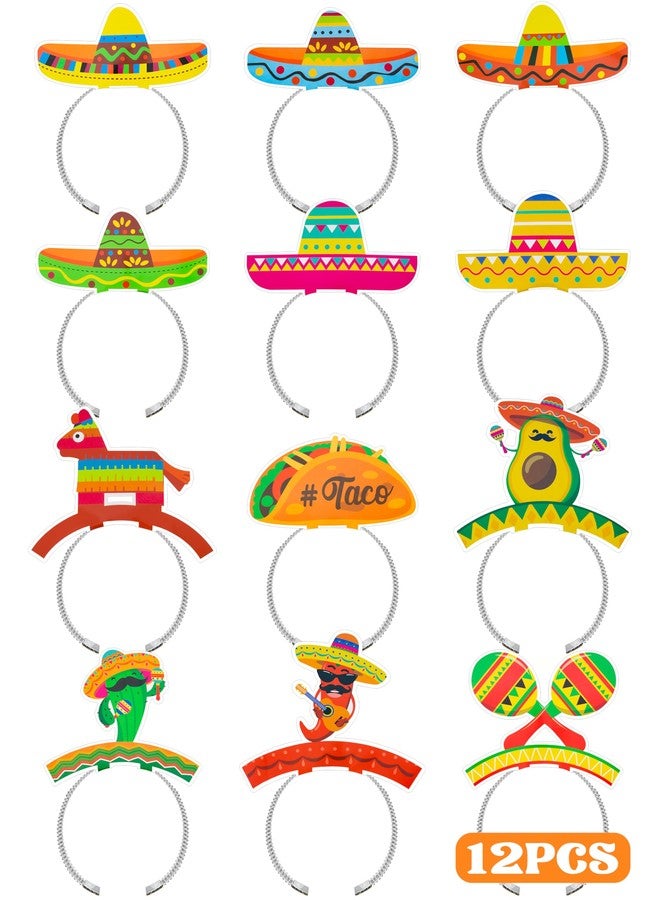 Melisheer 12 PCS Colorful Patterned Cardboard Sombrero Hats, Fiesta Headbands for Mexican Theme Celebration Party Favors - Image 1