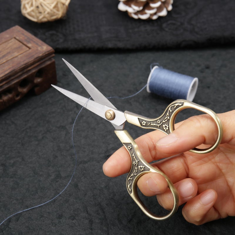 GLEXAL Small Craft scissors-5 Inch Vintage Precision Scissors-Ultra Sharp Blade Shears,scotch scissors for Office Home School Sewing Fabric Craft Hair trimming,Facial,Beard,Eyebrow (Bronze)â€¦ - Image 3