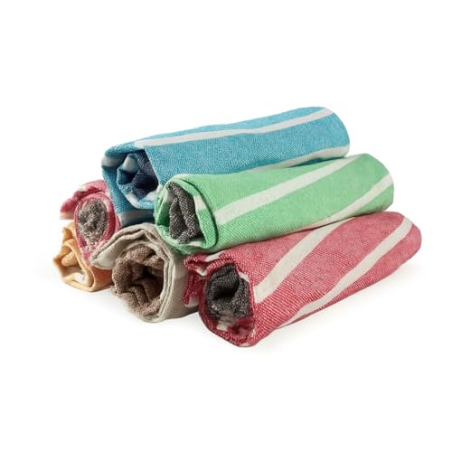 Värde® Premium 6 Pcs Hand Towels | 250 GSM Cotton | Face Towel | Kitchen Towel | Floor Towel | Soft Towels | Size 16W x 25L Inches | Striped & Solid Pattern. (Pack of 6), Assorted - Image 1