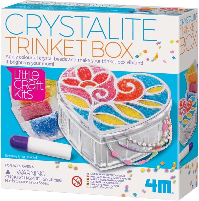 4M Crystalite Trinket Box by Little Craft Kits, Create Your Very Own Heart Shaped Trinket Box Covered in Colorful Crystal Beads, Ages 5+