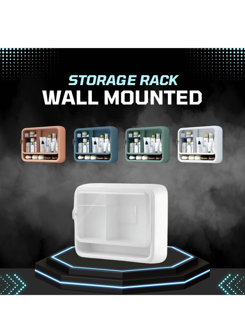 صندوق تخزين مستحضرات التجميل متعدد الوظائف مثبت على الحائط من البلاستيك المقاوم للماء والغبار ومنظم المكياج للحمام وغرفة النوم (أخضر)