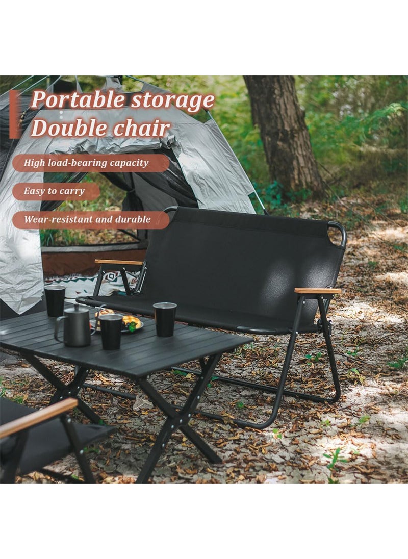 ETG Adult Double Camping Chair, Portable Camping Sofa with Wooden Armrests, Suitable for Backpacking, Beach, Sports Travel, 180kg Load-Bearing,Black  - Image 3