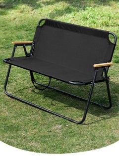 ETG Adult Double Camping Chair, Portable Camping Sofa with Wooden Armrests, Suitable for Backpacking, Beach, Sports Travel, 180kg Load-Bearing,Black  - Image 2