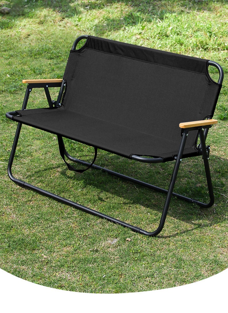 ETG Adult Double Camping Chair, Portable Camping Sofa with Wooden Armrests, Suitable for Backpacking, Beach, Sports Travel, 180kg Load-Bearing,Black  - Image 2