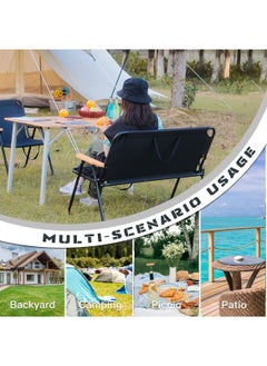 ETG Adult Double Camping Chair, Portable Camping Sofa with Wooden Armrests, Suitable for Backpacking, Beach, Sports Travel, 180kg Load-Bearing,Black  - Image 4