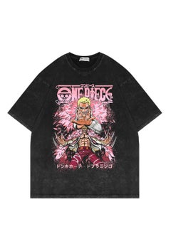 Washed distressed short-sleeved T-shirt retro anime One Piece short-sleeved fashion T-shirt