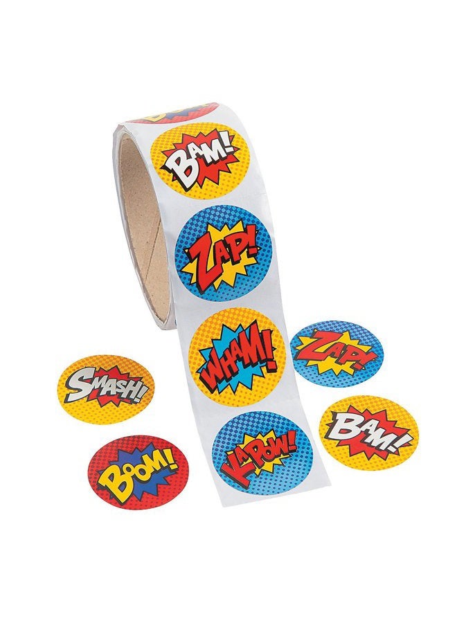 Fun Express Superhero Roll Stickers (100 Stickers) Stationery, Party Favors, Decorations, Arts & Crafts Supplies  - Image 1
