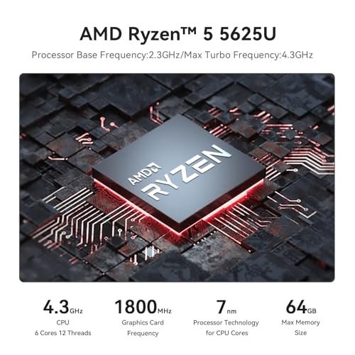 Beelink SER5 PRO Mini PC, AMD Ryzen 5 5625U(6C/12T, up to 4.3GHz), 16GB DDR4 RAM 480GB M.2 2280 NVMe SSD, Mini Computer Support 4K Triple Display/WiFi6/BT5.4/2.5G LAN/Auto Power On - Image 4