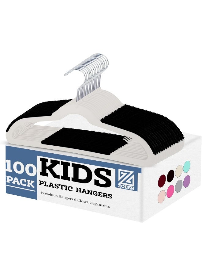 ZOBER ZOBER Non-Slip Rubber Pad Kids Hangers, Premium Quality Plastic Hangers | 360º Swivel Hook | Heavy Duty Space Saving Clothes Hanger for kids, Shirt, Coat, Pant, Children Closet (WHITE, 100 PACK) - Image 4
