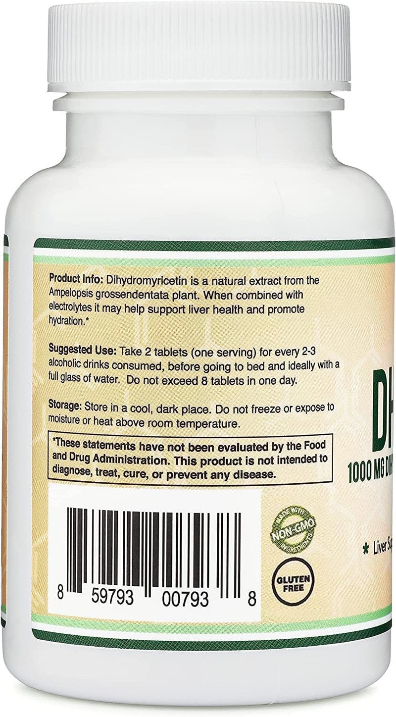 Double Wood Supplements أقراص ديهيدرومايريسيتين DHM1000  الأكثر قوة في السوق  1000 ملغ 30 حبة معززة بالإلكتروليتات لدعم الترطيب والكبد من دابل وود - Image 4