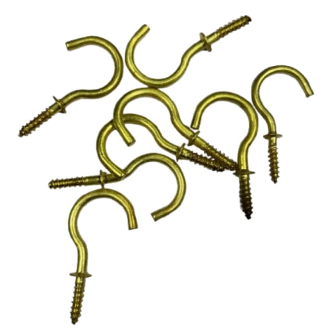 Brass J Hook Golden Brush Golden Finish Hooks 30mmBrass J Hook Brass Cup Hook Screw Curved Design Gold Finish Pack of 8 pc Perfect for Your Home Key Hanger Looks Unique and Antique  - Image 2