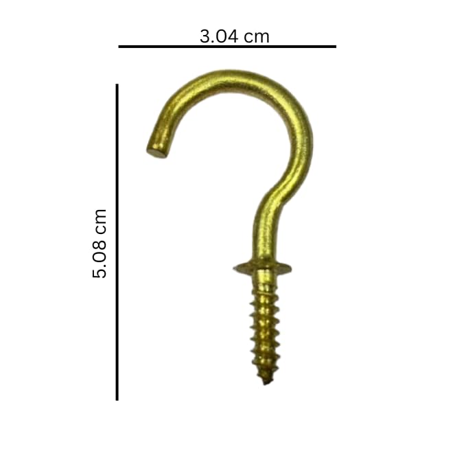 Brass J Hook Golden Brush Golden Finish Hooks 30mmBrass J Hook Brass Cup Hook Screw Curved Design Gold Finish Pack of 8 pc Perfect for Your Home Key Hanger Looks Unique and Antique  - Image 3