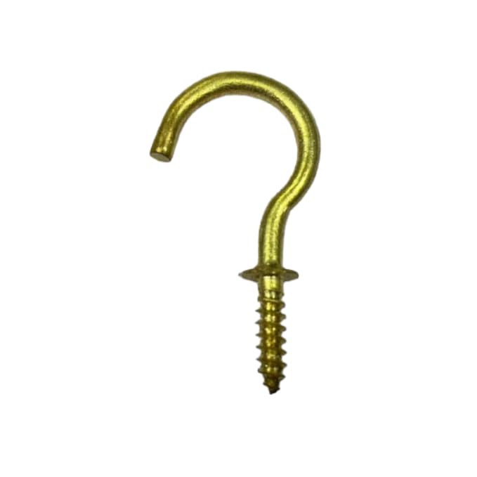 Brass J Hook Golden Brush Golden Finish Hooks 30mmBrass J Hook Brass Cup Hook Screw Curved Design Gold Finish Pack of 8 pc Perfect for Your Home Key Hanger Looks Unique and Antique  - Image 1