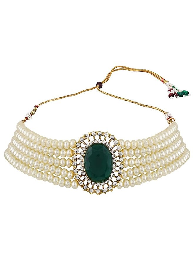 Shining Diva Fashion 18K Gold Plated Latest Stylish Fancy Choker Traditional Pearl Necklace Jewelery Set For Women  - Image 4