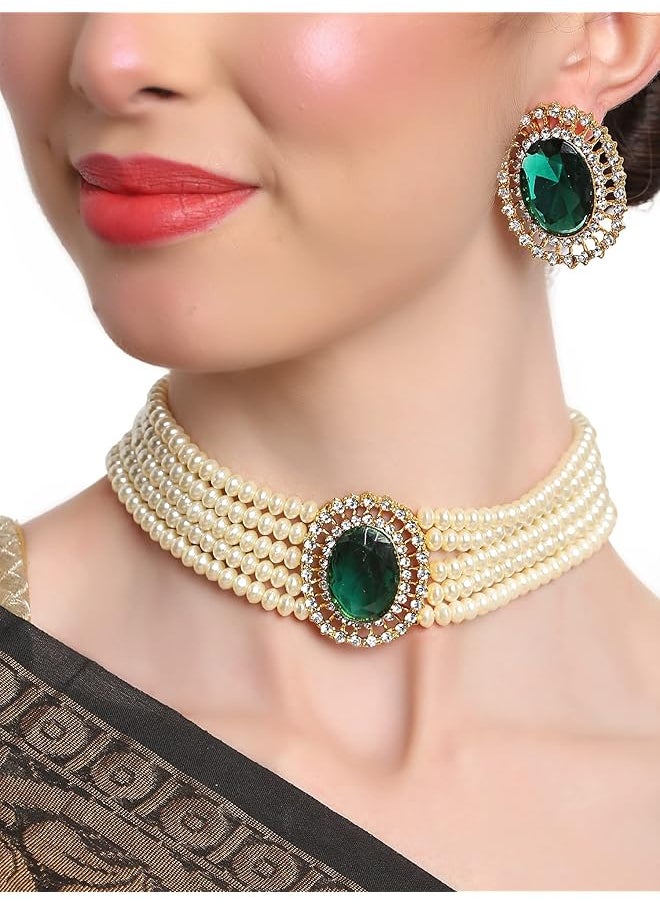 Shining Diva Fashion 18K Gold Plated Latest Stylish Fancy Choker Traditional Pearl Necklace Jewelery Set For Women  - Image 2