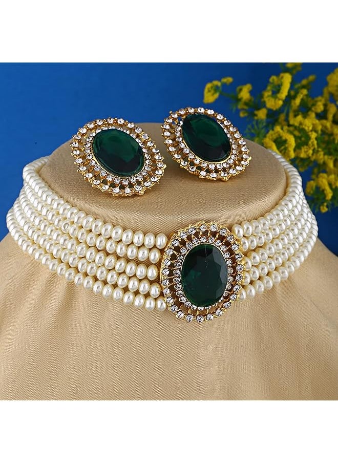 Shining Diva Fashion 18K Gold Plated Latest Stylish Fancy Choker Traditional Pearl Necklace Jewelery Set For Women  - Image 3