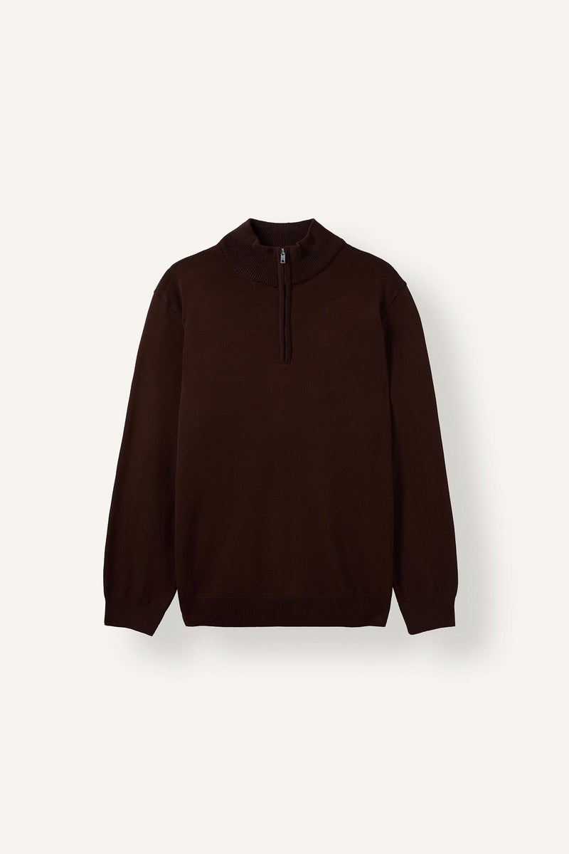 DeFacto Brown Man Standard Fit Half-Zip Stand Collar Knit Basic Pullover Casual - Image 5