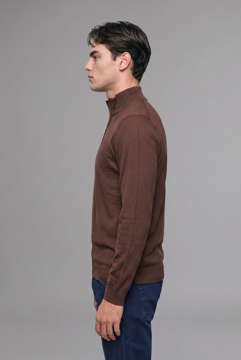 DeFacto Brown Man Standard Fit Half-Zip Stand Collar Knit Basic Pullover Casual - Image 3