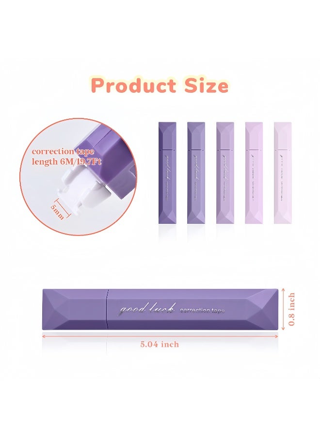 5 Pcs White Correction Tapes, Aesthetic Correction Tape Pens Smooth Pull Out, Easy to Use Pen Shaped Applicator for Students School Office Supplies (Purple) - Image 2