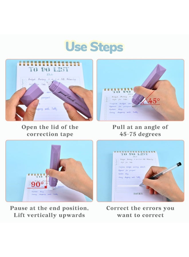 5 Pcs White Correction Tapes, Aesthetic Correction Tape Pens Smooth Pull Out, Easy to Use Pen Shaped Applicator for Students School Office Supplies (Purple) - Image 4