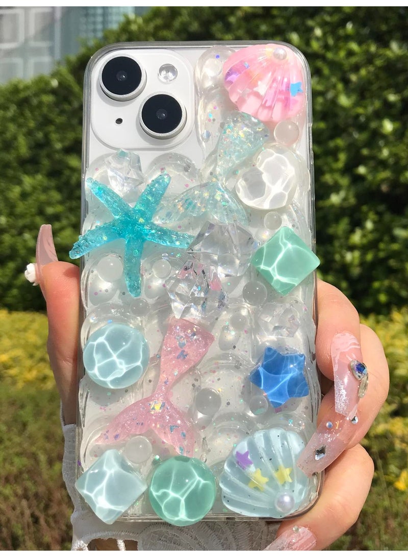 غطاء هاتف مصنوع يدويًّا لـ iPhone 15 Pro، يتميز بعناصر بحرية ثلاثية الأبعاد، بتصميم شفاف منعش صيفي - Image 4