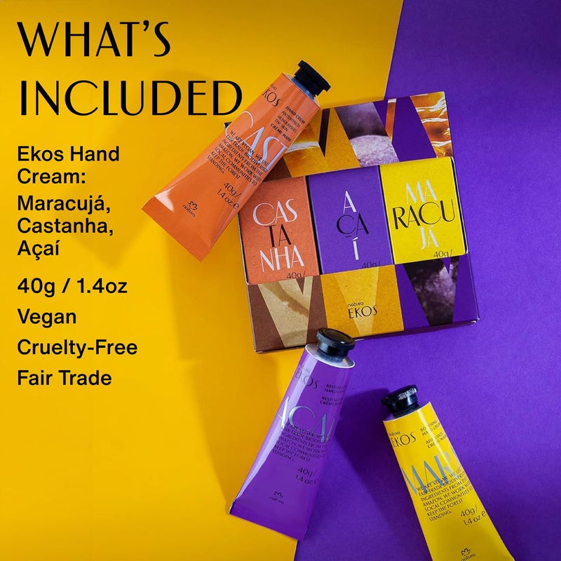 Natura - Tropical Hand Cream Trio Variety Pack, 3 Creams - (1) Passion Fruit, (1) Brazil Nut, & (1) AÃ§aÃ­ Hand Cream - Vegan Skin Care - Brazilian Beauty Secrets - Self Care & Body Care - 1.41oz (40g) - Image 3