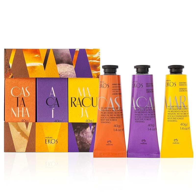 Natura - Tropical Hand Cream Trio Variety Pack, 3 Creams - (1) Passion Fruit, (1) Brazil Nut, & (1) AÃ§aÃ­ Hand Cream - Vegan Skin Care - Brazilian Beauty Secrets - Self Care & Body Care - 1.41oz (40g) - Image 1